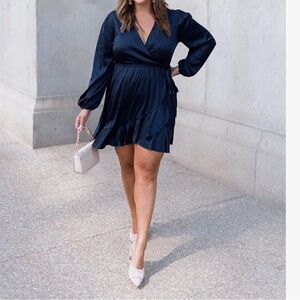 Chic Long Sleeve Navy Dress
